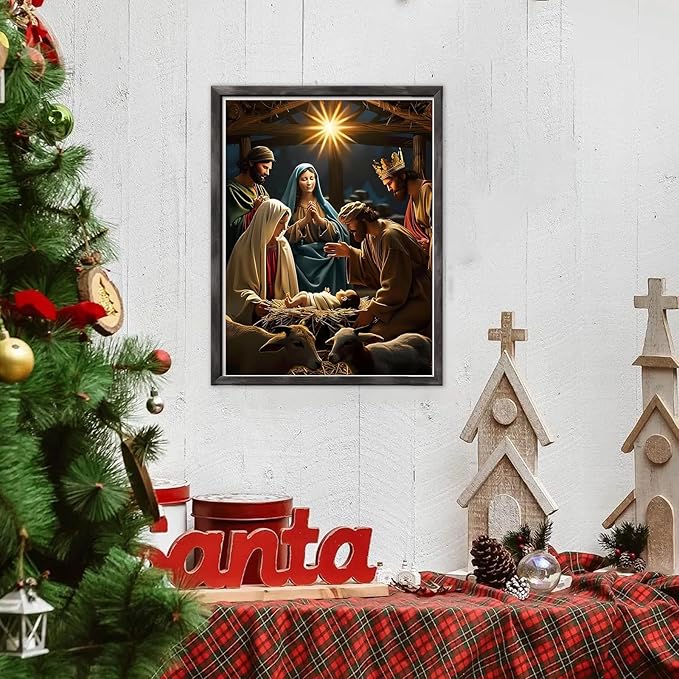 DOMROM Christmas Diamond Painting Kits, Jesus Born Diamond Art Kits,Gem Art Painting with Diamonds Dots, Arts and Crafts for Beginners Adult Wall Decor 12 x 16inch