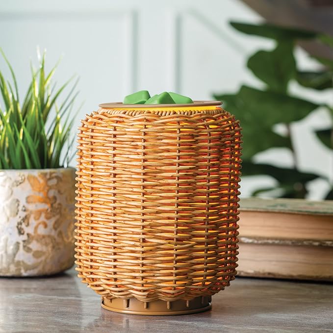 Candle Warmers ETC. Illumination Fragrance Warmer- Light-Up Warmer for Warming Scented Candle Wax Melts and Tarts or to Freshen Room, Wicker Rattan Lantern