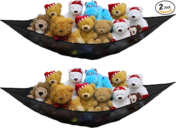 Simple Houseware 2 Pack Stuffed Animal Toy Hammock Net, Corner Wall Storage for Kids Room, Black