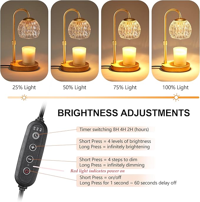 Dreamholder Candle Warmer Lamp, Glass Electric Wax Melter Warmer Lamp with Timer & Dimmer, Vintage Wax Warmer Adjustable Height Scented Candles, for Home Decor Gifts, Gold