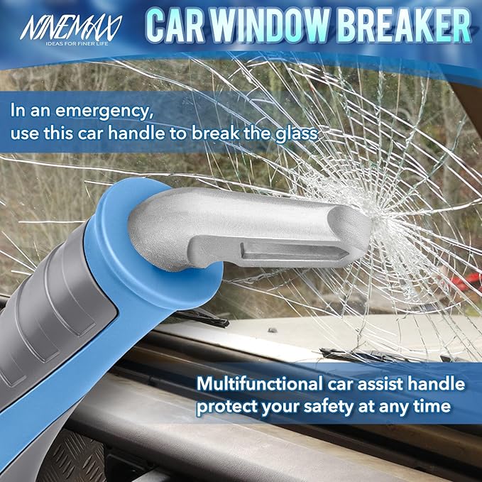 NINEMAX Car Door Handle for Elderly Car Handle Assist Support, Auto Grab Handles, Portable Car Door Cane for Seniors, Handicap (Black, Light Blue 1 pc)