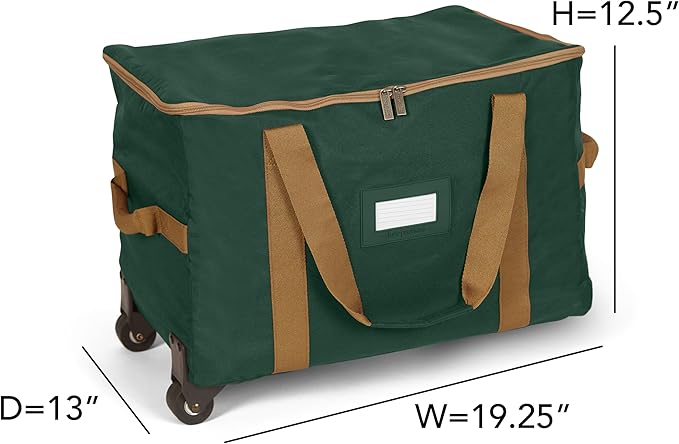 Covermates Keepsakes Rolling Adjustable Ornament Storage Bag – Heavy-Duty Polyester, FlexGrid Trays & Padded Dividers – Protective Holiday Organizer with Wheels, Handles & ID Window, Green