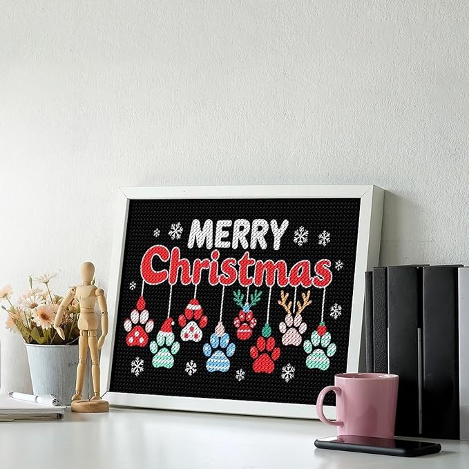 AIVKIEJK Diamond Painting Kits for Adults - Merry Christmas Paw Painting DIY 5D Full Drill Diamond Dots Paintings with Diamonds Gem Art and Crafts Home Decor 12"x16"