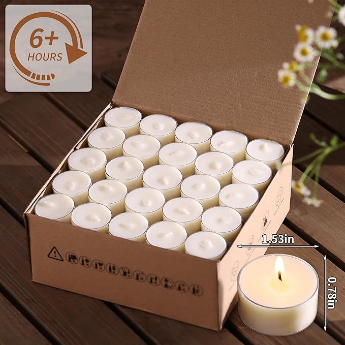 DEVI 6 Hour Soy Tealight Candles Bulk 25 Pack, Unscented Organic Tea Candles, White Emergency Votive Tea Lights-Burn Clean, Non-Paraffin Natural Soy Candle for Home Decor,