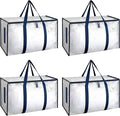 HealSmart 4 Pack Large Moving Bags with Zippers & Handles, Moving Supplies with lids, Heavy Duty Totes for Space Saving, Fold Flat, Moving and Storing, Clear