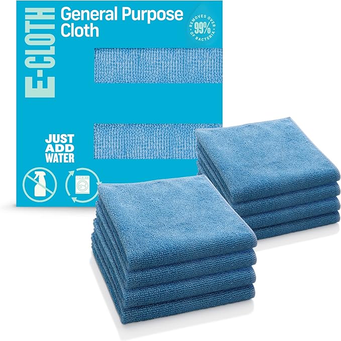 E-Cloth Microfiber Cloth, World's Leading Premium Microfiber Cleaning Cloth, Twice as Durable as Competition, 1 Year Guarantee, Ideal for Kitchen, Countertops, Sinks, and Bathrooms, Blue, 8 Pack