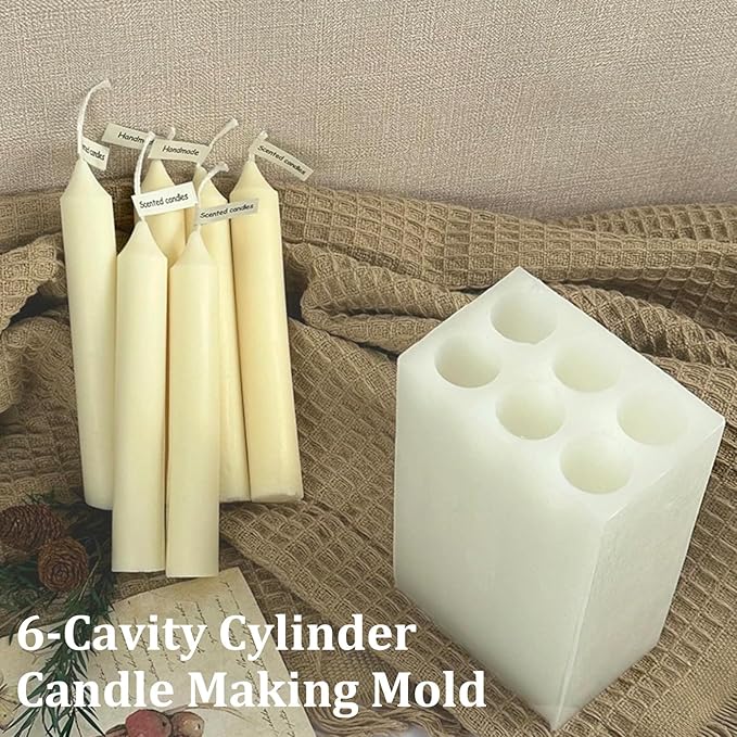 6-Cavity Long Cylinder Mold for Candle Making, 5.5Inch Cylinder Silicone Candle Mold Long Pillar Silicone Mold for Wax Candle Making