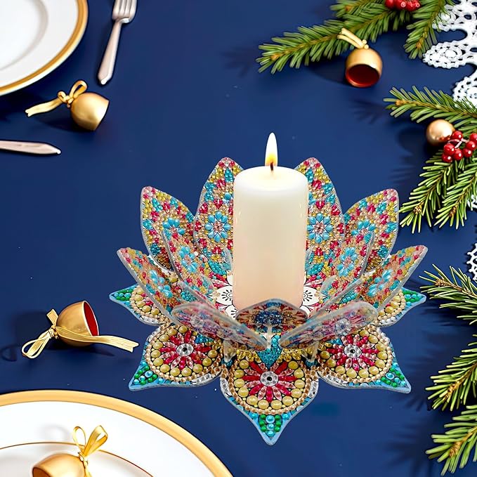 5D DIY Diamond Art Painting PVC Flower Candle Holders Tealight/Tea Light/Votive Candle Holder, for Table Centerpiece Home Décor Party Wedding Dinning-Flower03