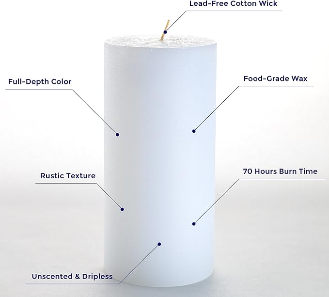 Melt Candle Pillar Candles, 3 Pack - Unscented Candles for Home, Church, Weddings, & More - 3" x 6", White