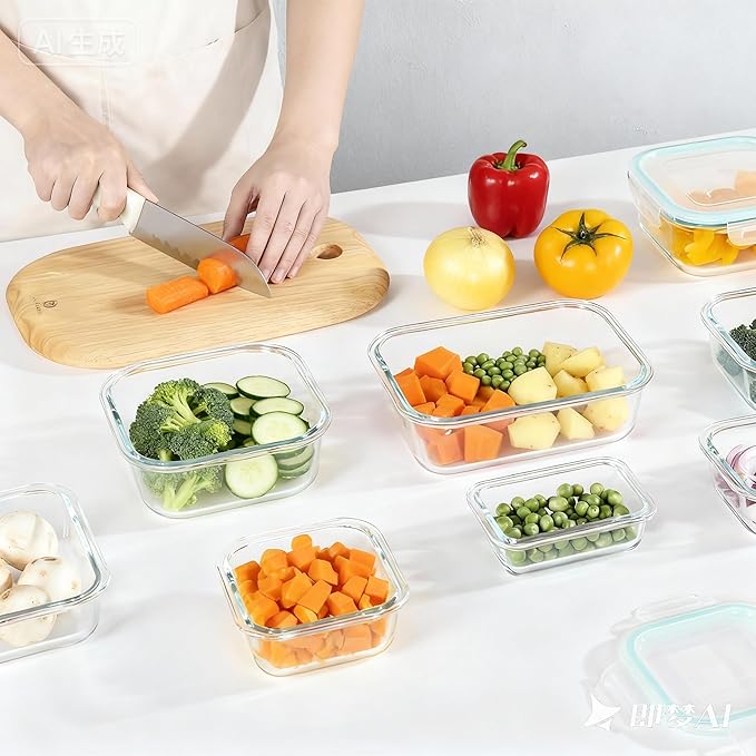 UFI Glass Food Storage Containers with Lids Airtight - 8 Pack - BPA-Free, Leak-Proof, Microwave & Freezer Safe Meal Prep Containers, Stackable Borosilicate Glass Containers for Kitchen Organization