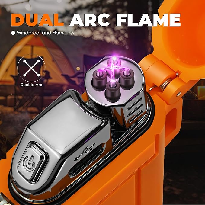 Lafagiet Electric Lighter USB C, Powerful Dual Arc Plasma Flame, with Flashlight, Wind & Waterproof Lighters for Candle, Camping, Grill, Emergency