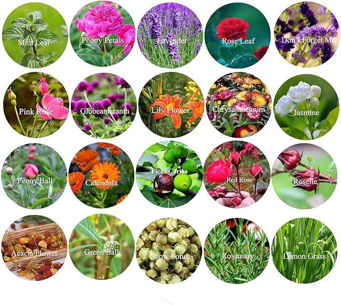 20 Pack*0.28oz Organic Dried Flowers|Linen Bag&Bamboo Clamp,Gluten-Free,Candle Soap Making,Lavender,Pink Rose,Jasmine and More