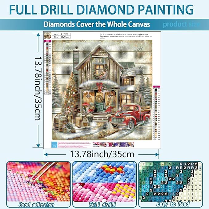 VIGEGU Christmas 5D Diamond Painting Kits for Adults,Christmas Red Truck Diamond Art kit for Beginners,DIY Full Round Drill Diamond Dots with Gem Art Crafts for Home Wall Decor 13.7x13.7 Inch