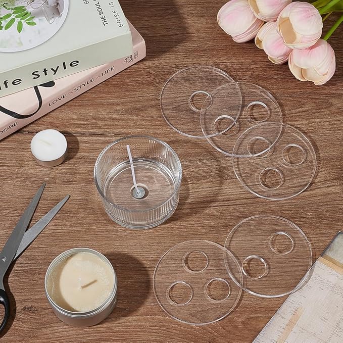 BENECREAT 6Pcs 3 Styles Candle Wick Centering Tool Holder, 1/2/3 Hole Acrylic Candle Wick Holder, Candle Wicks Centering Devices for Making Candles, Craft DIY