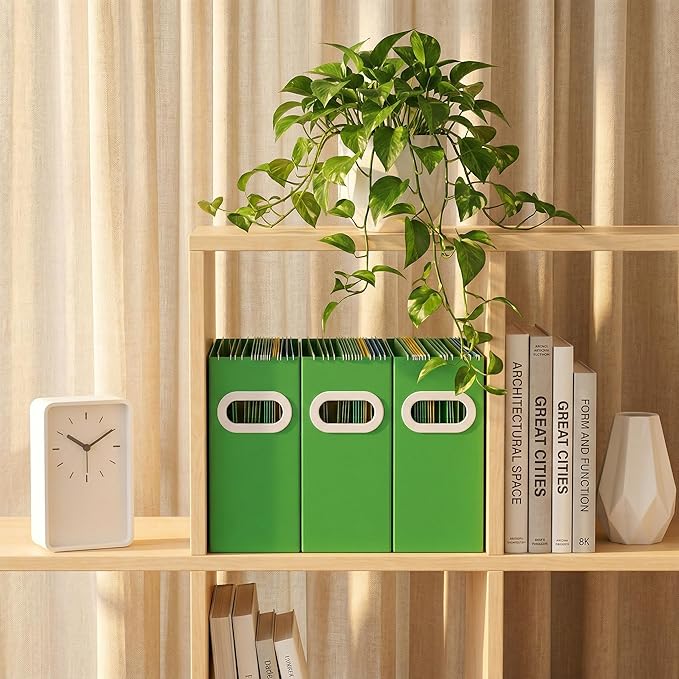 Hanging File Organizer Box, 3 Pack Green Cardboard File Folder Holder for Letter Size, Portable Desk Document Storage with Handles, for Office,Home,School
