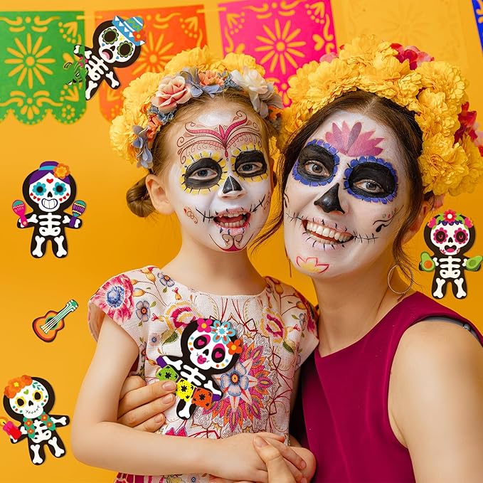Cinrobiye 24Set Day of The Dead Craft Kits Sugar Skull Masks Craft Kits DIY Paper Mask for Halloween Pinata Goodie Bag Fillers Dia De Los Muertos Birthday Party Favors Holiday Home School Art Project