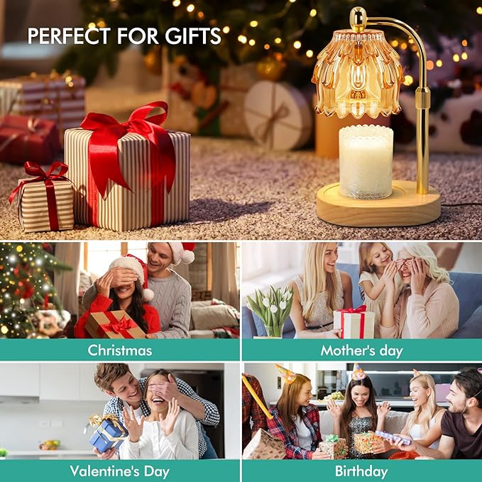 Candle Warmer Lamp with Timer - Electric Wax Melt Warmer with Adjustable Height and Dimmer for Scented Candle Wax, Home Fragrance Décor and House Warming Birthday Gifts for Women Mom