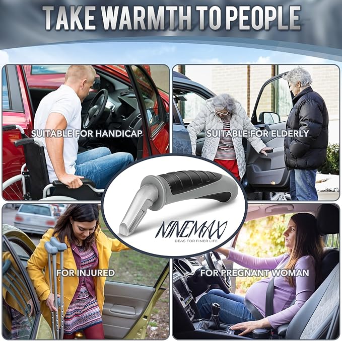 NINEMAX Car Door Handle for Elderly Car Handle Assist Support, Auto Grab Handles, Portable Car Door Cane for Seniors, Handicap (Black, Grey 2 pcs)