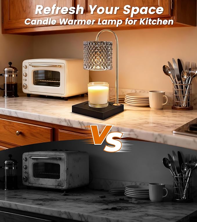 TigQiang Candle Warmer Lamp with Timer Dimmer, Birthday Gifts for Women Mom, House Warming Gifts, Elegant New Home Decor, Wax Warmer for Jar Candles, Heater Lamp for Scented Wax, Black Glass