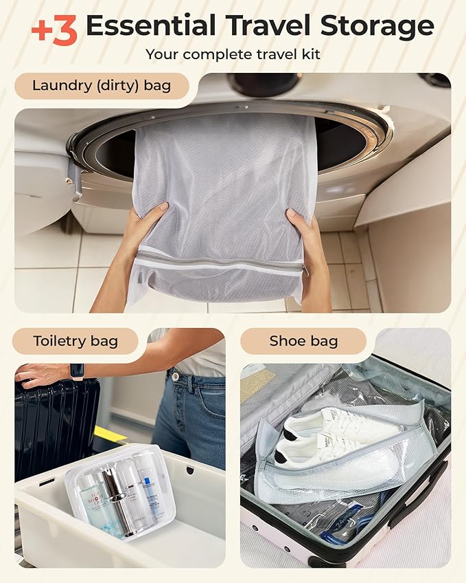 BAGSMART Vacuum Bags for Travel with Rechargeable Air Pump, Portable Space Saver Bags for Travel & Home, Vacuum Compression Seal Bag for Clothing, Blanket, 15 Pack-Khaki Brown