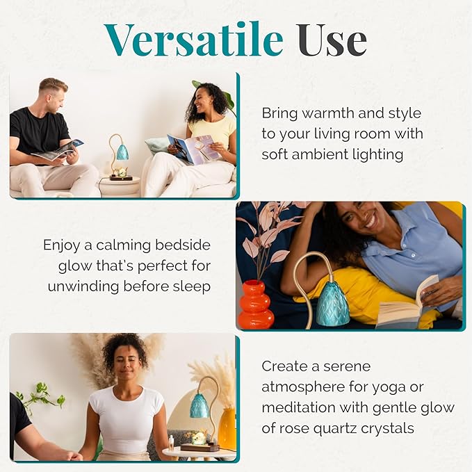 CRYSTALAX Candle Warmer Lamp + Crystal Warmer with Real Crystals, Dual Lighting (Top Candle Warmer + Crystal Glow), 2 Bulbs, Timer, Dimmable Touch Control, Flameless Candle Melter, Gift Packaging