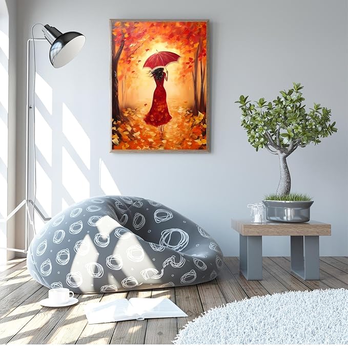 GUAIEUW 5D DIY Diamond Painting Kits for Adults - Autumn Beautiful Woman Diamond Painting, Full Round Diamond Canvas Diamond Art by Numbers Painting Kit Gift, Home Wall Decor 16x20 Inch