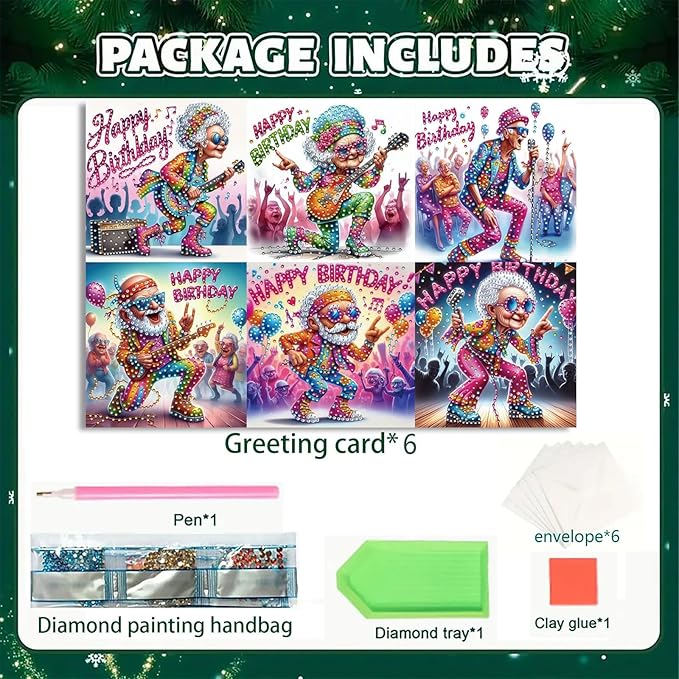 DoxQcs 5D Diamond Art Painting Greeting Cards Kit, DIY Cards for Blessings Congratulations Gifts, Greeting Card Set for Birthday Thanksgiving Day Christmas Halloween-Birthday Rock Party