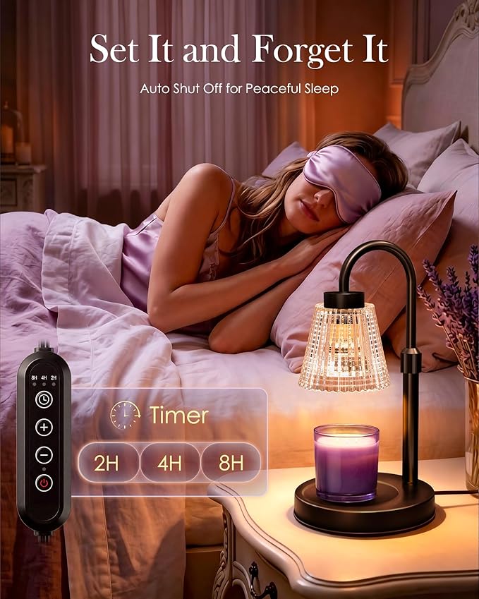 Girece Candle Warmer Lamp with Timer and Dimmer, Adjustable Height Electric Candle Warmer for Jar Candles, 2 Bulbs, Modern Home Decor Birthday Gifts for Women, Housewarming Gifts New Home