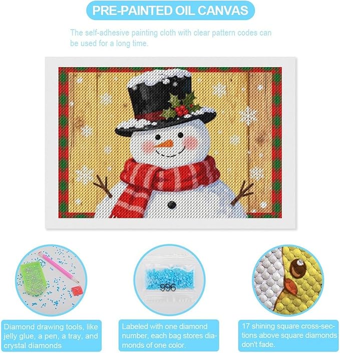 AIVKIEJK Diamond Painting Kits for Adults - Festive Snowman Red Scarf Painting DIY 5D Full Drill Diamond Dots Paintings with Diamonds Gem Art and Crafts Home Decor 8"x12"