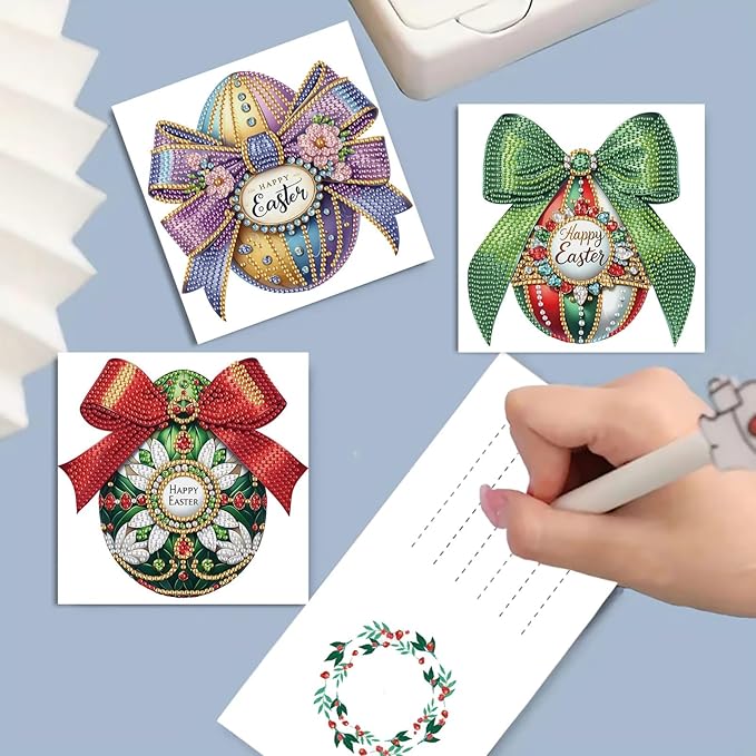 DoxQcs 5D Diamond Art Painting Greeting Cards Kit, DIY Cards for Blessings Congratulations Gifts, Greeting Card Set for Birthday Thanksgiving Day Christmas Halloween-Easter Egg