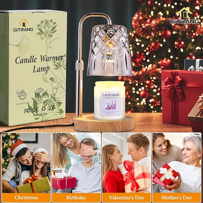 Candle Warming Lamp with Timer Dimmer,House Warming Gifts New Home Decor, Birthday Gifts for Women Mom,Height Adjustable Wax Melts Warmer for Jar Candles with 3 Bulbs Decor Lamp