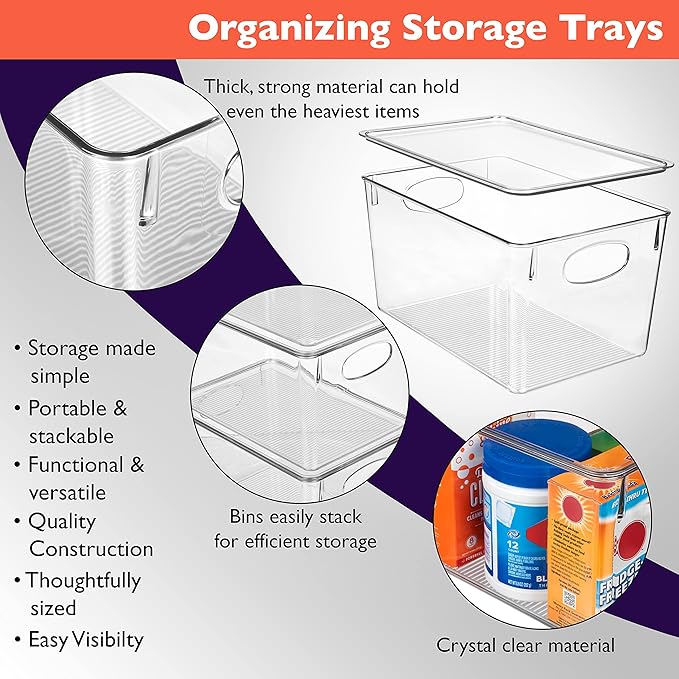 CLEARSPACE Plastic Storage Bins With lids – Perfect Kitchen Fridge Organizer, Pantry Organization, Cabinet Organizers (4 Pack)
