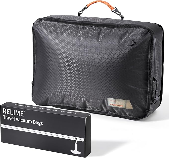 Relime Apex Series Vacuum Bags for Travel Luggage, 180° Open, Reusable Compression Bags for travel Pack, Vacuum Seal Packing Cube for Cloth (1Large No Pump)