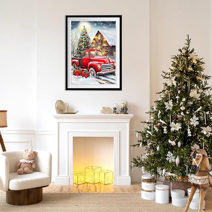 Genius maker Christmas Red Truck Diamond Painting Kits for Adults, 5D Diamond Art Kits for Adults Beginners, DIY Full Drill Gem Art Diamonds Painting Pictures Crafts Kit for Home Wall Decor 12x16inch