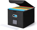 CADONO File Organizer Box with Lid, Large Hanging File Folder Organizer with Plastic Slide, Collapsible Portable Filing Storage Boxes for Office/Decor/Home (Black, 14.9 x 12.59 x 10.8 inch)