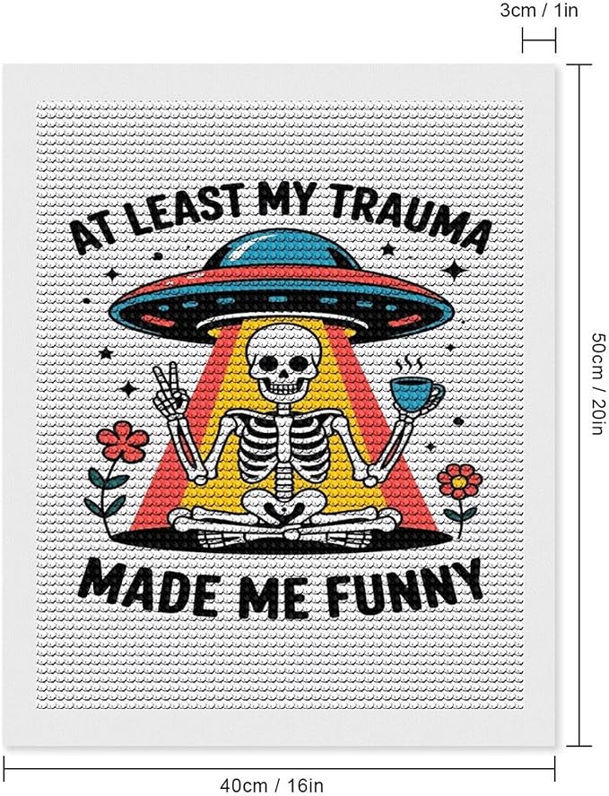 KIVJMSIDJA Skull Skeleton “At Least My Trauma Made Me Funny” Diamond Art Kits for Adults for Beginners, 5D Full Diamond Art Paint 16"x20"