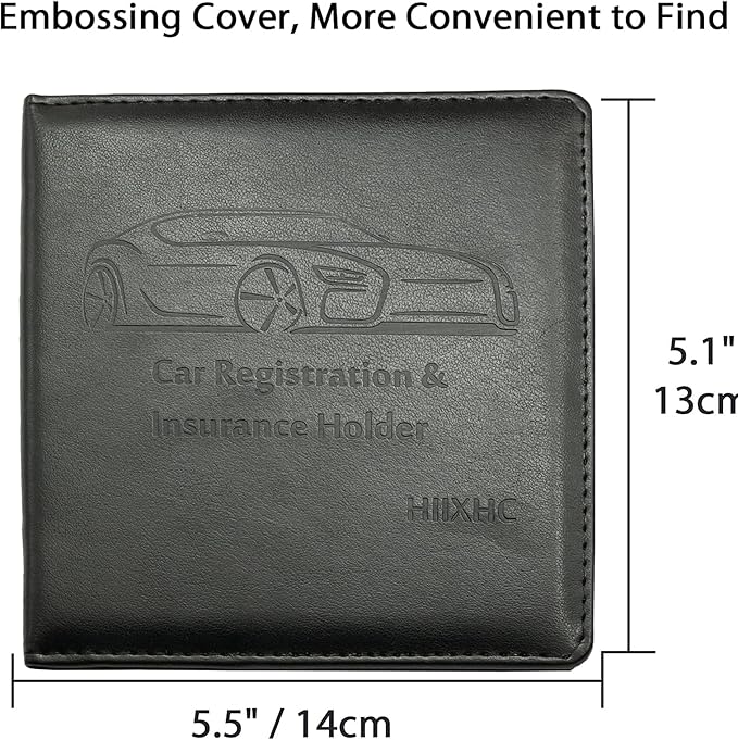 Car Registration and Insurance Holder, 5.5 x 5 Inch PU Leather Vehicle Glove Box Organizer Wallet Case Organizer for Insurance Card, Driver License, Essential Document, Paperwork