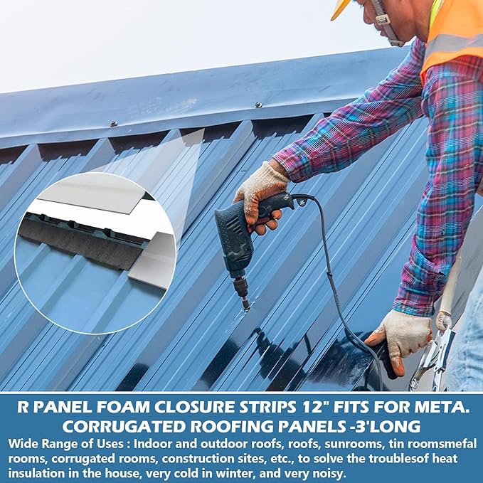 20Pcs 12 Inch Outside R Panel Foam Closure Strips -12" Replacement for Metal Corrugated Roofing Panels -3' Long Classic Rib Profile (Outside)