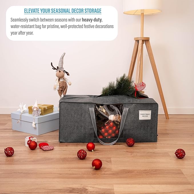 VENO 4 Pack Heavy Duty Moving Bags, Christmas Storage Bins with Lids, Transparent Window Design, Alternative to Moving Boxes, Storage Bags for Clothes, Blankets, Comforters, Pillows (Gray, 4 Pack)