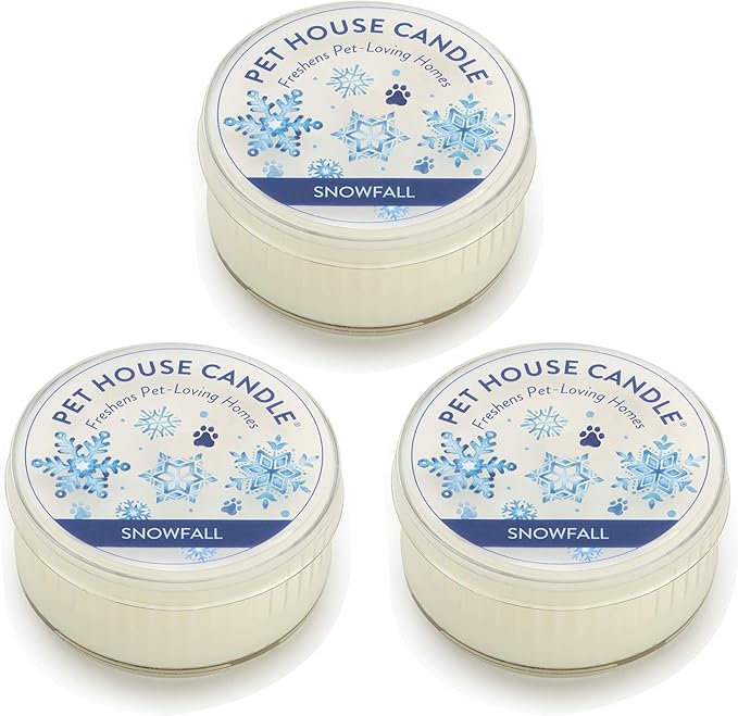 Pet House Mini Candles for Pet Odor Made with Natural Soy Wax, Plant Based, Dog and Cat Friendly Scented Candles, Snowfall Pack of 3