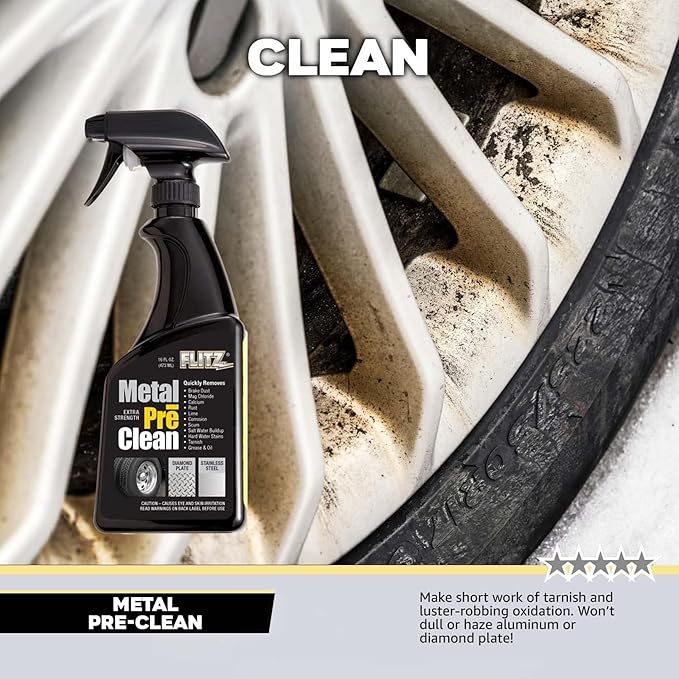 Flitz Metal Pre-Clean - 16oz of USA-Made Stainless Steel Cleaner Spray - Works on Aluminum, Brass, Copper, & More - Tarnish, Rust Remover for Metals - Non-Abrasive Aluminum Deoxidizer (3 Pack)
