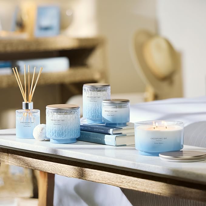 Chesapeake Bay, 8oz Serene Waters Scented Candle, Mood Evoking Fragrance, Textured Sea Glass-Inspired Jar, Premium Soy Blend Wax with Essential Oils, Coastal Fragrance for Home Décor or Gifting