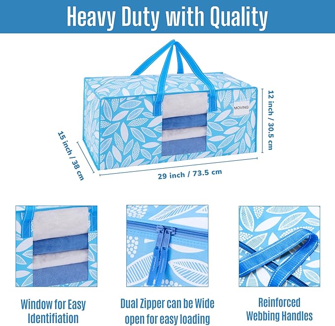 VENO 6 Pack Heavy Duty Moving Bags, Storage Bins with Lids, Transparent Window Design, Alternative to Moving Boxes, Storage Bags for Clothes, Blankets, Comforters (Spring Breeze, 6 Pack)