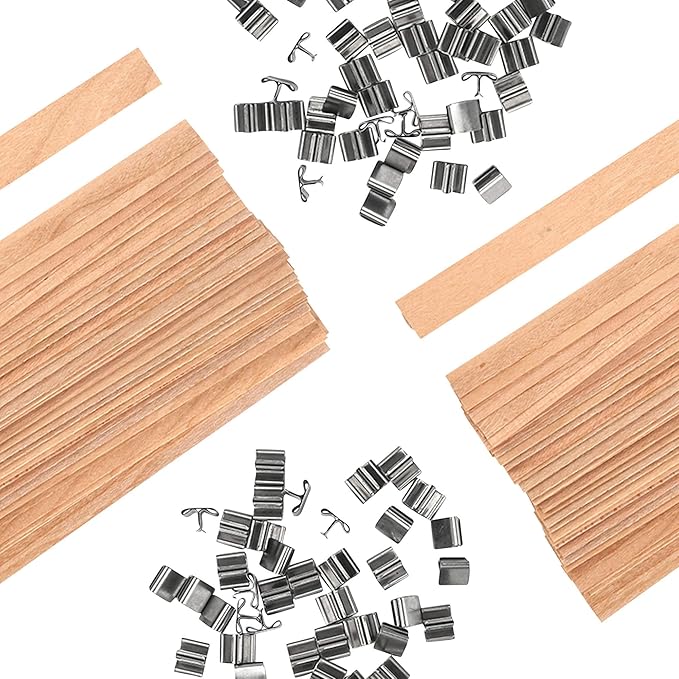 NOOR 50 Wooden Wicks for Candle Making - Double Layer Crackling Wood Wicks with Metal Clips - Smokeless, Eco-Friendly, Ideal for Soy Wax & DIY Candle Projects