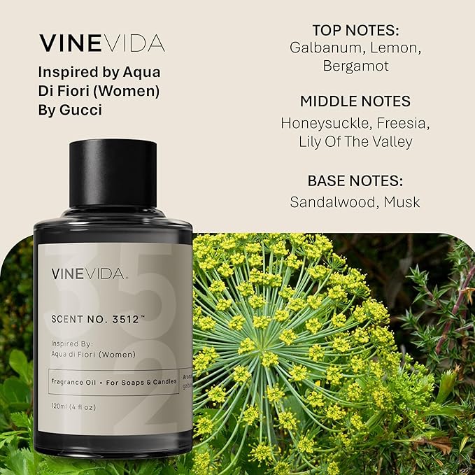 VINEVIDA Scent NO. 3512 Fragrance Oil - 120mL (4oz) - Inspired by: Aqua di Fiori (Women) Fragrance Oil for Candle Making - Made in USA Candle Scents Scents for Soap Making