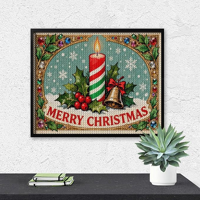 AIVKIEJK Diamond Painting Kits for Adults - Merry Christmas Candle & Holly Accents Painting DIY 5D Full Drill Diamond Dots Paintings with Diamonds Gem Art and Crafts Home Decor 16"x20"