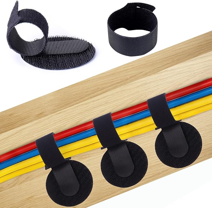 XANGNIER 50 Pair Cable Management Under Desk,Adjustable Hook and Loop Cable Ties,Self Adhesive Cord Organizer,Reusable Cord Straps for PC Computer Wire Organizer,Home Office Essentials