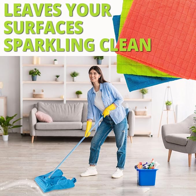 HELOMOR 3 Extra Large Microfiber Cleaning Cloths, 30"x18" Floor Towels for Squeegee Mop, Reusable Multi-Purpose Cleaning Rags for House, Kitchen, Car & Windows, Highly Absorbent, Lint-Free