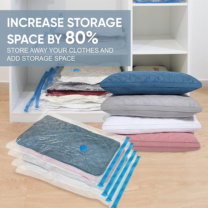 Roomimaster Vacuum Storage Bags, Vacuum Seal Space Saver Bags for Clothing, Travel Lugggage,Carry-on, Blankets, Comforters, Pilow, Bedding, 10 Large