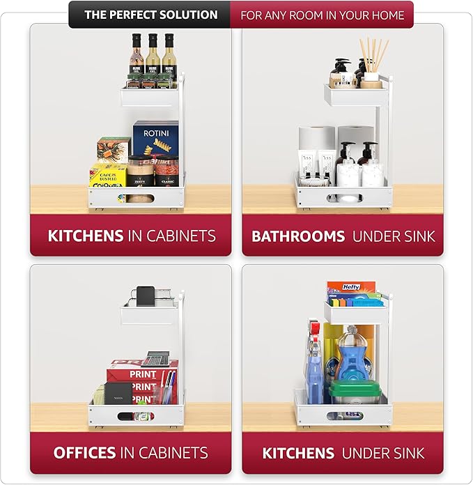 Sorbus Under Sink Organizer with Sliding Tracks – Pull Out Cabinet Organizer with Drawer & Installation Rails – Under Cabinet Bathroom Storage Organizer for Kitchen, Pantry, or Vanity –White 1 Pack
